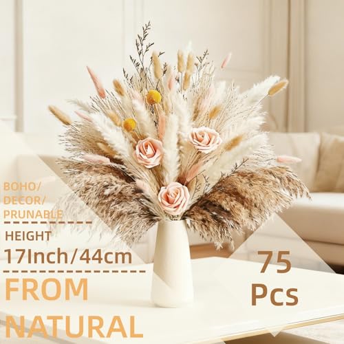 Ramo de flores secas con pasto pampas y rosas artificiales miniatura 2