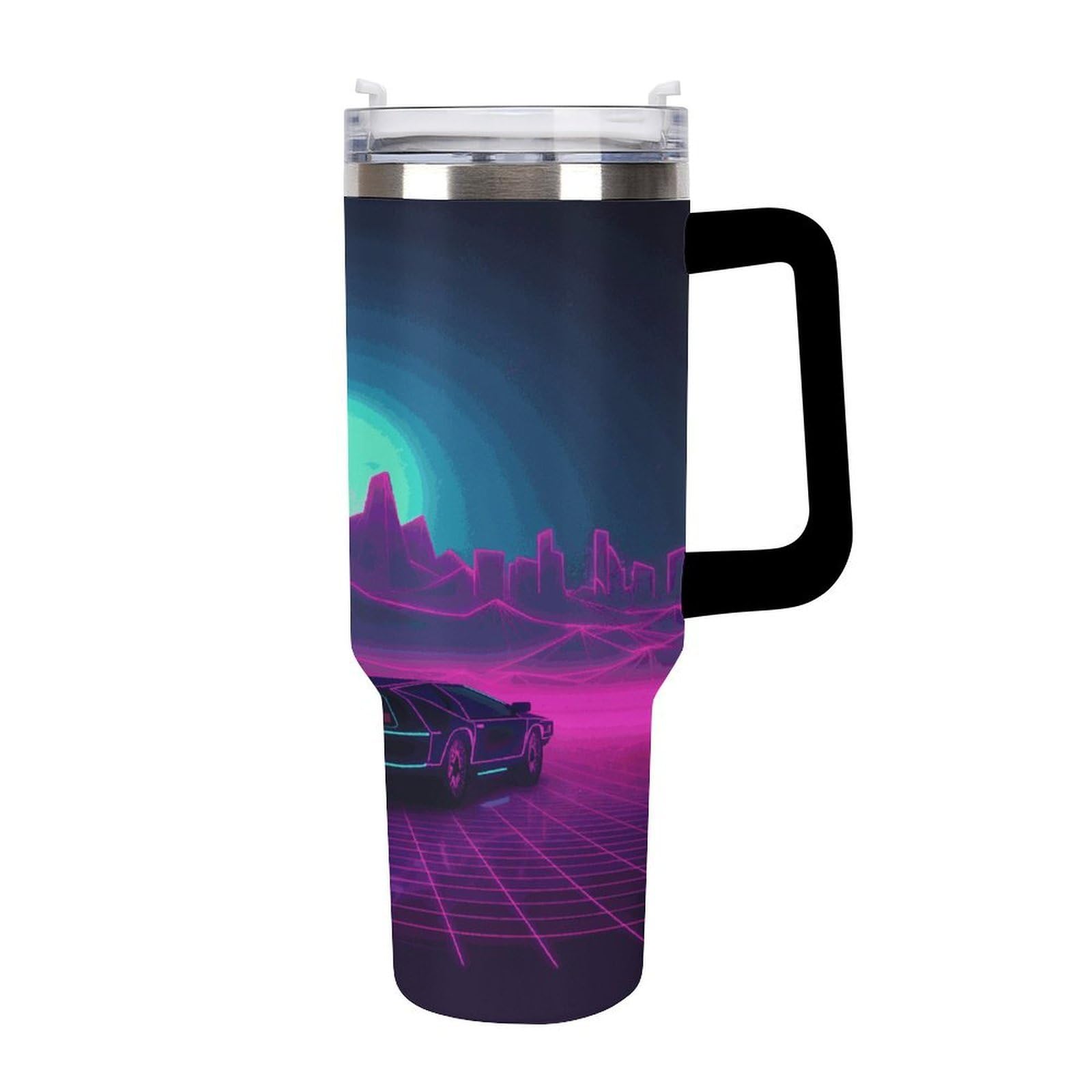 Retrowave Pictures - Tazas con popote y asa, taza de café con aislamiento al vacío de doble pared, botellas de agua para café helado, té, bebida caliente y fría
