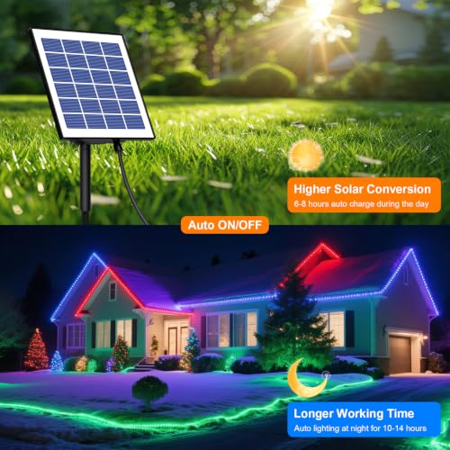 Image of MIHEAL Solar LED Strip Outdoor,32.8ft SMD 5050 LED Lights, Solar Powered RGB Colour Changing LED Strip, IP67 Waterproof Decorative Fairy Lights for Yard Trees Garden