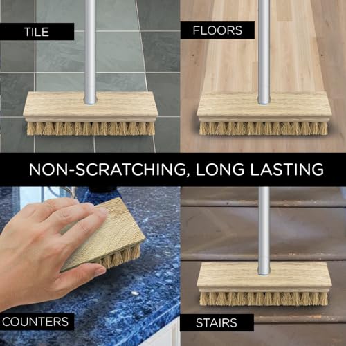 Image of LOLA Deck Scrub Brush, 9 inch x 3.5 inch Head w /Natural Coco Bristles for Outdoor Cleaning, Removes Dirt & Grime from Patios, Decks, Grout, 1 Count