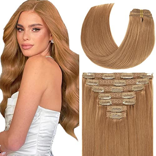 Loxxy 22 Inch Clip In Hair Extensions Human Hair Thick Silky Straight Clip In Double Weft Auturn Blonde #30 Brazilian Human Hair Extensions Lace Clip In Hair Extensions Professional Quality Thick Remy Hair 7Pcs 140 Gram #TOP27