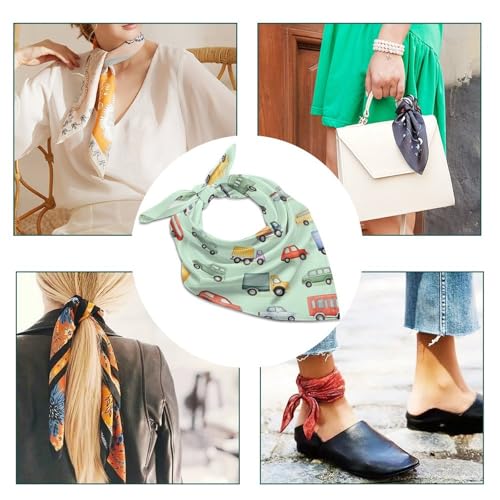 Colorful Trucks And Car Fashion Head Scarf for Women Silk Like Bandana Kerchief Satin Square Scarves Gifts4