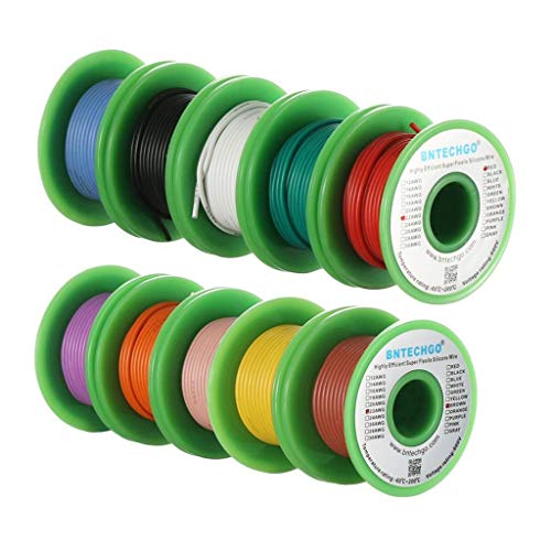 Image of BNTECHGO 22 AWG Silicone Wire Kit 10 Color Each 30ft Stranded Tinned Copper | Flexible 22 Gauge Stranded Wire Silicone Rubber Insulation For RC Models, Drone, Robot, LED Lighting Systems, 3D Printer, DIY