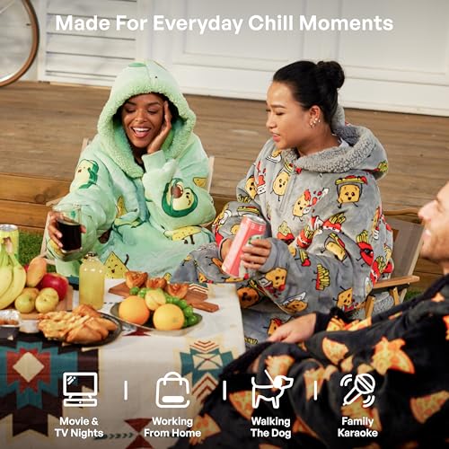 Image of Giggling Getup Wearable Blanket Hoodie for Adults Gifts for Teen Girls Sister Women Sherpa Fleece Printed Hooded Blanket Sweatshirt Warm Cozy with Pocket & Sleeves Green Avocado