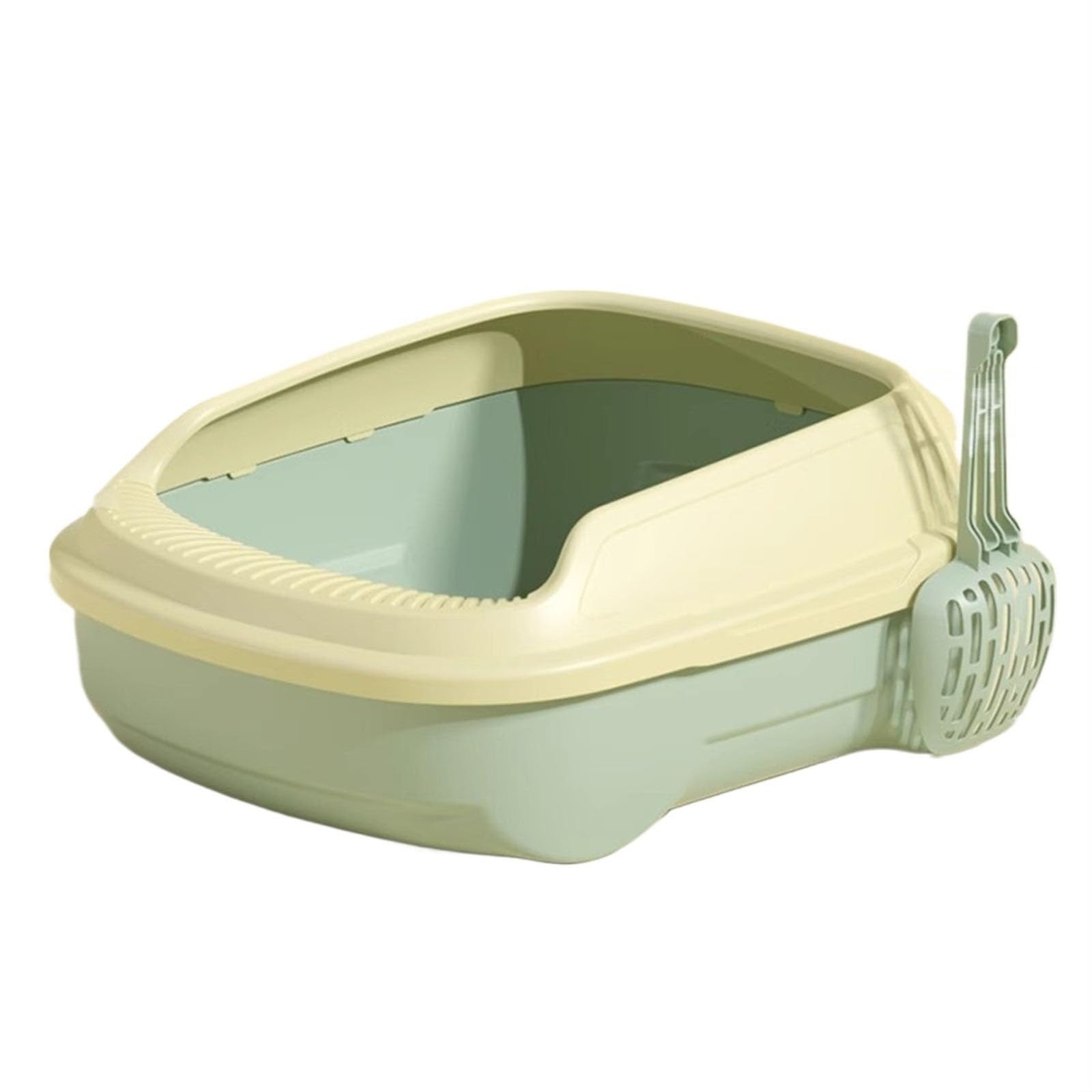 Exclusivo para Gatos y Perros Caja de Arena for Gatos con Pala, Bandeja plástico Parte Superior Abierta, Caja tamiz Lado Alto for pequeños y Grandes para Interiores(Green)