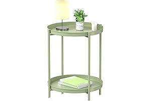 EKNITEY 2-Tier End Table: Multi-Purpose Metal Side Table with Removable Tray