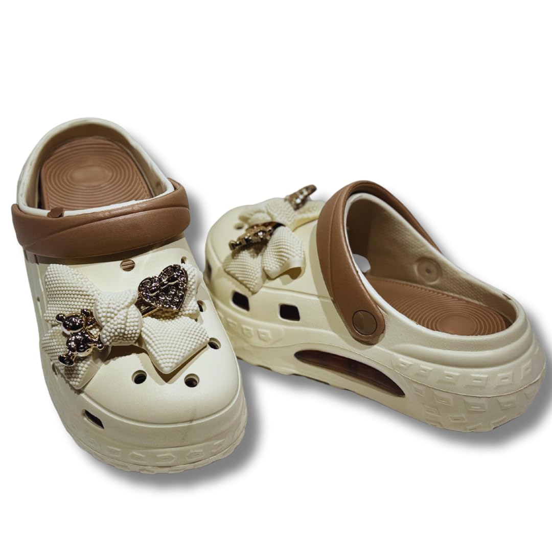 SUNSEA Shoes Zuecos Mujer con Plataforma Air Cushion, Diseño de Lazo/Llavero de Oso. Zuecos Sanitarios Amortiguación de Aire