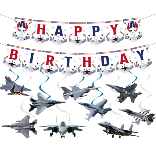 Image of Rakuto 11PCS Airplane Birthday Party Banners Hanging Swirls Decorations | Fighter Jet Bday Decoration, Top Gu Decor, Aircraft Airplane Party Supplies