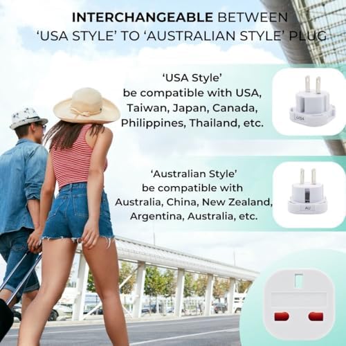 Double Dragon UK to US & Australia Travel Adapter | 3-Pin to 2-Pin Plug Converter with Swivel Pins | Works in USA, Canada, Japan, Thailand, Australia, New Zealand, China & More | 100V-240V | 2-Pack - View 5