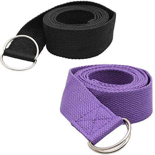 Tavie 2X Correa De Cinturón De Yoga para Ejercicio Físico Flexibilidad Ejercicio Estiramiento Correas De Pilates Correas, Poses De Sujeción, Fisioterapia, 183cm x 3.8cm Negro&Púrpura