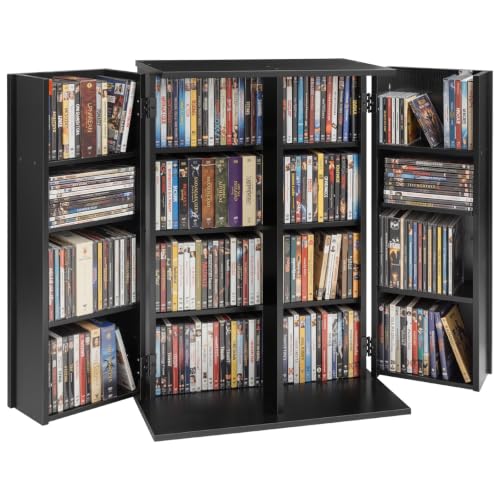 VEVOR Media Storage Cabinet 4-Tier DVD Shelf Organizer 24.02 x 14.49 x 33.31 in Multimedia Storage Organizer for CDs DVDs Books Games CD Shelf for Living Room Home Office Recording Room Black
