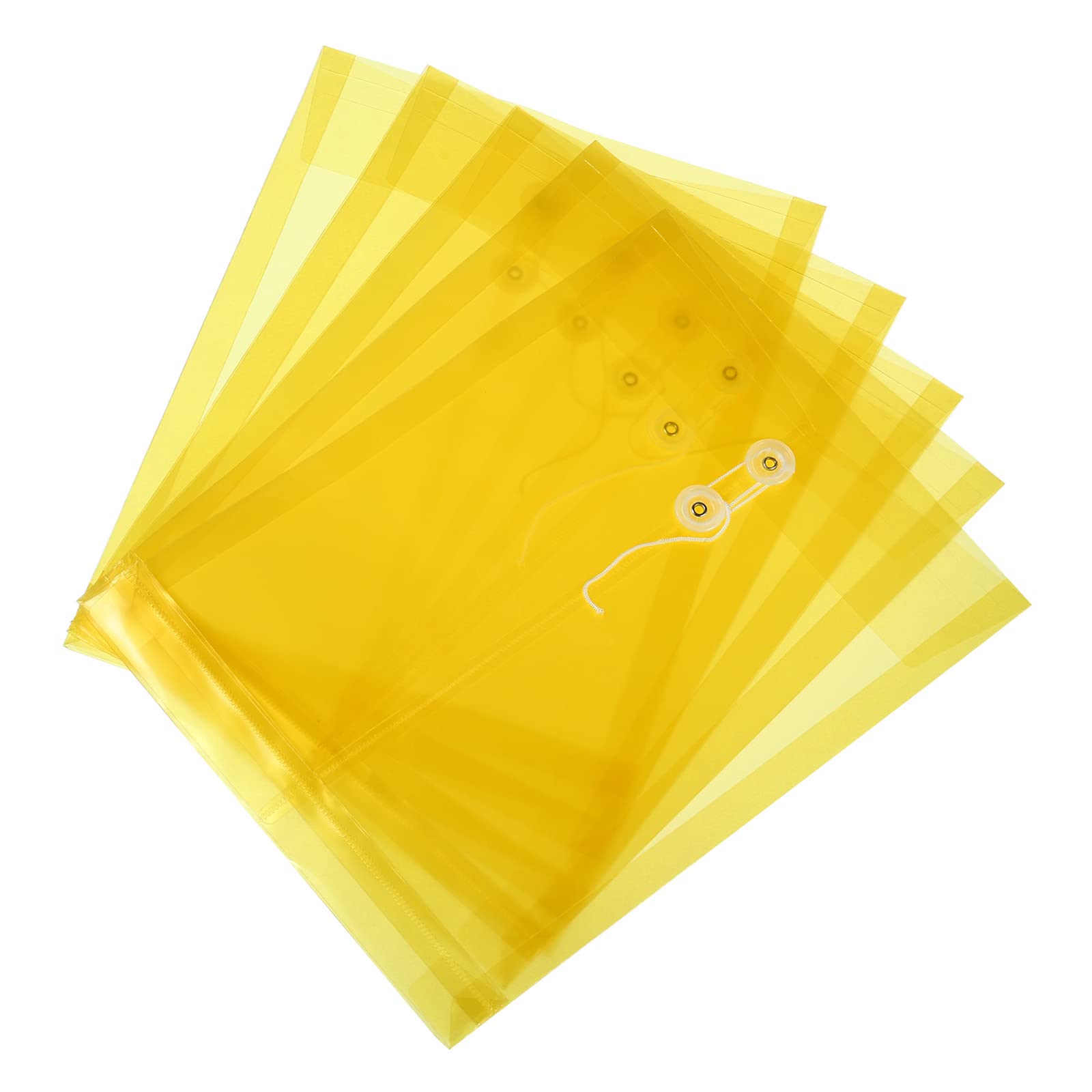Photo 1 of YOKIVE 5 Pack File Folders, Clear A4 Files Envelope | Plastic Document Pockets with String Rope, Great for Office Supplies(Yellow)