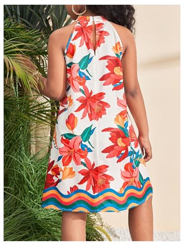 Girl's Print Floral Halter Dress Summer Sleeveless Boho Flowy Beach Vacation Dresses2