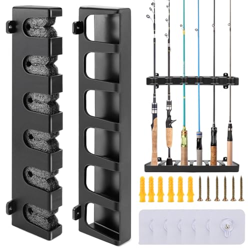 KOUHA Rutenständer Angelruten Angelhalter Rutenhalter Angelrutenhalter Wand Rrutenhalter Angel Horizontale Vertikaler Angelrutenhalter für Familie Wand Garage Aufbewahrung 6 Angelruten (Schwarz)