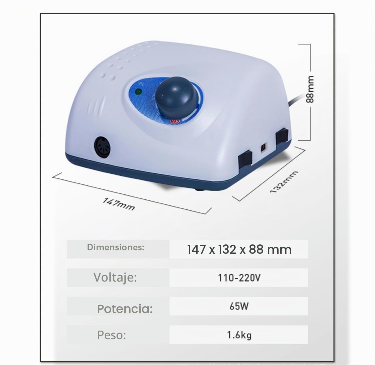 Saeshin Strong 210 Micromotor, 35000 RPM - Taladro de uñas de aluminio para cuidado profesional de uñas, laboratorio dental, funciona con pedal, tamaño de cortador de 2.35 mm, alimentado por