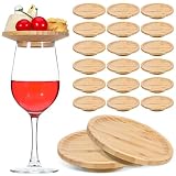 IANFAN 20 Pcs Wine Glass Charcuterie Topper, 4" Mini Charcuterie Boards Bamboo Round Dual Use Cups Topper Plates Glass Covers Wine Appetizer Plates for Wine Glasses Family Gatherings Bars Restaurants