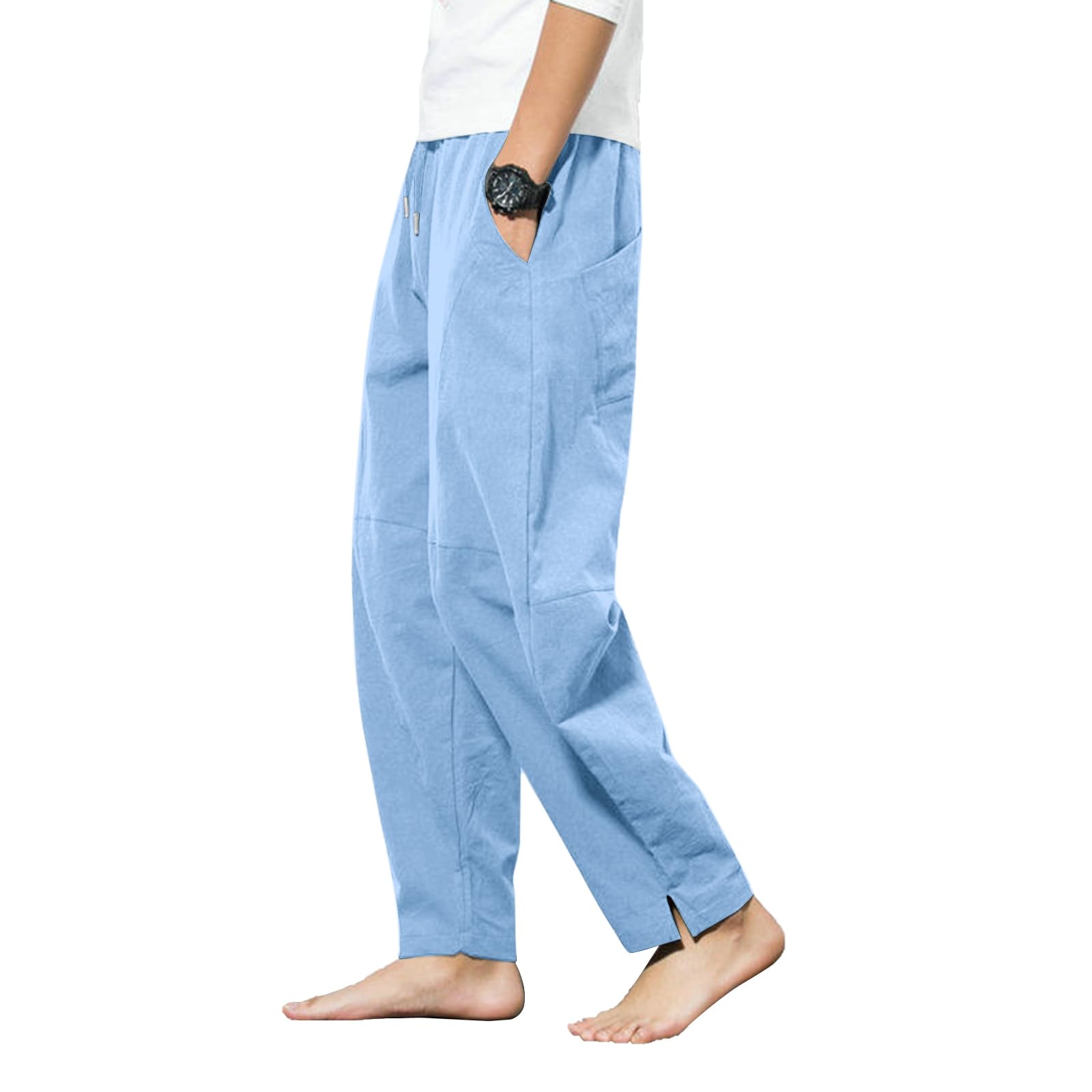 LAOARA Pantaloni di Lino da Uomo Pantaloni Leggeri Estivi Casual Pantaloni Elasticizzati in Vita Pantaloni da Spiaggia Yoga