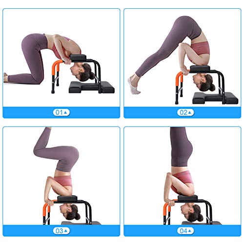 Yoga Headstand Bench, Yoga Chair Stool Inversion Bench Chair Metal Frame Thick Cushion for Family Gym Balance Training Core Strength Workout Fitness, 21.716.916.9in