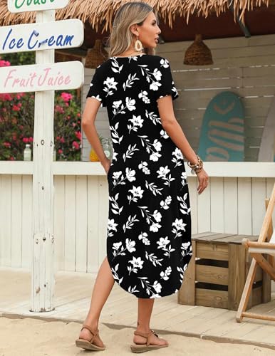 Image of Zeagoo Womens Maxi Summer Dress with Pockets Casual Short Sleeve Sundress Trendy 2026 Curve Hem Long Dress
