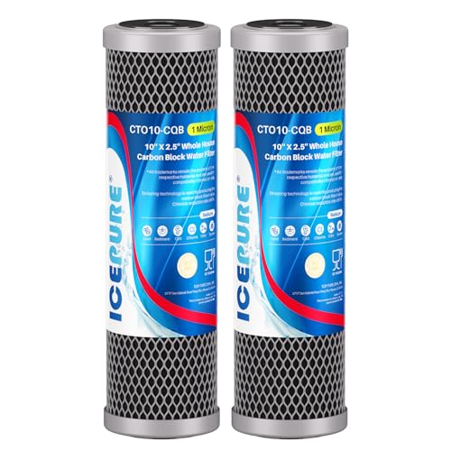 ICEPURE 1 Micron 10' x 2.5' Whole House Upgraded Coconut Shell Activated Water Filter Lead Remove Filter Cartridge Replacement for WFPFC8002, SCWH-5, WHCF-WHWC, FXWTC, CTO10-CQB, RO Unit, 2PACK