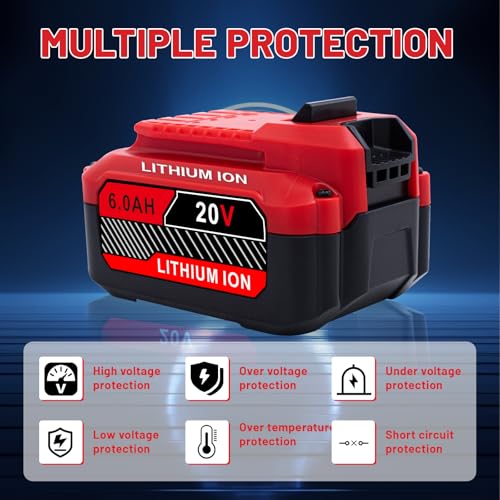 Upgrade 2-Pack 6.0Ah Batteries Replacement for Craftsman 20V Battery Compatible with Craftsman CMCB205 CMCB204 CMCB206 CMCB202 CMCB201 20V Cordless Power Tool