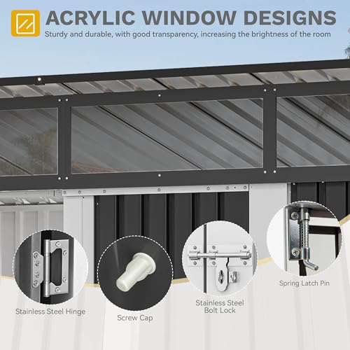Image of DWVO 9x4 FT Storage Shed for Bicycle, Functional Metal Tool Shelter Garden Storage Unit with Acrylic Windows, Secure Entry Lock, Water-Resistant Waste Enclosure for Outdoor Patio Garden(Dark Gray)