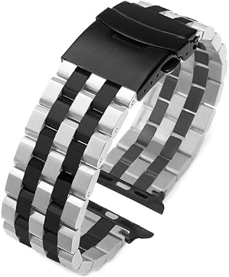 Fashion Two Tone Design Silver-Black Stainless Steel Watch Band Compatible for Apple 42mm/44mm Black Matte Metal Watch Strap Replacement Wristband for iWatch Series 6 SE 5 4 3 2 1