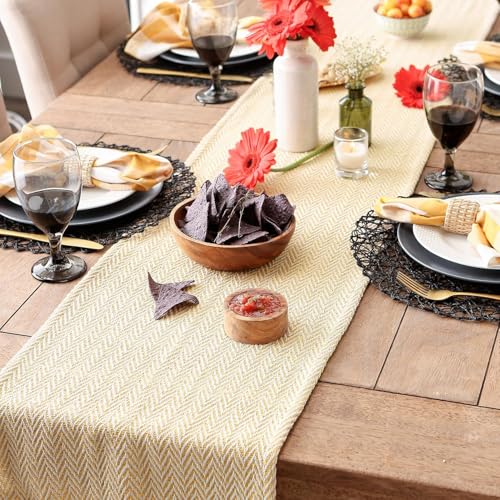 Image of THE HOME TALK Premium Cotton Chevron 4-6 Seater Table Runner - 14x72 Inches - Yellow|Elegant Dining|Handcrafted Quality|Stylish Console Decor for Dining Table, Parties, Events