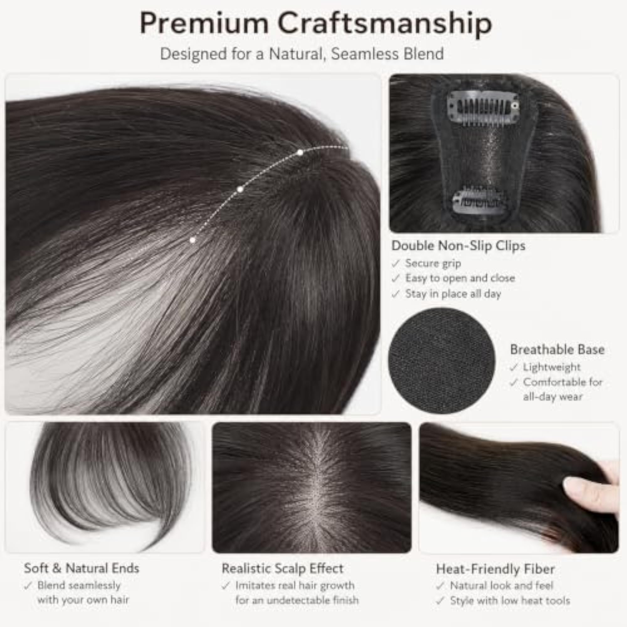1-Piece Hair Topper for Women, Side Swept Bangs