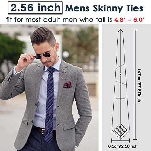 Image of Mantieqingway Mens Skinny Ties,2.56 inch Cotton Neckties Striped Plaid Ties for Groom Groomsmen Wedding Party Christmas