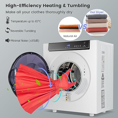 GiantexUK 4KG Vented Tumble Dryer, 1400W Compact Mini Tumble Dryer with 2 Modes, 3 Heat Levels, Digital Display, Stainless Steel Tub, Overheat Protection & Timer, Portable Electric Clothe Dryer - Image 2