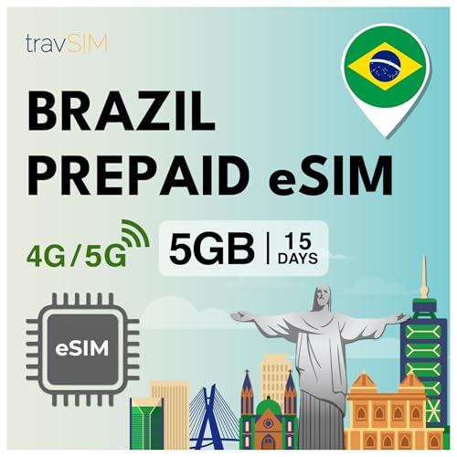 TravSIM Brésil Carte SIM | 12Go De Données Mobiles | Vitesses 4G/5G | Itinérance Libre En Amérique Du Sud | Fonctionne Sur IOS Et Android | Le Forfait Sur La Carte SIM