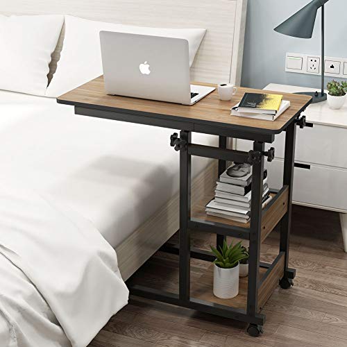 Tribesigns Snack Side Table, Mobile End Table Height Adjustable Bedside Table Laptop Rolling Cart C Shaped Tv Tray With Storage Shelves For Sofa Couch #TOP2