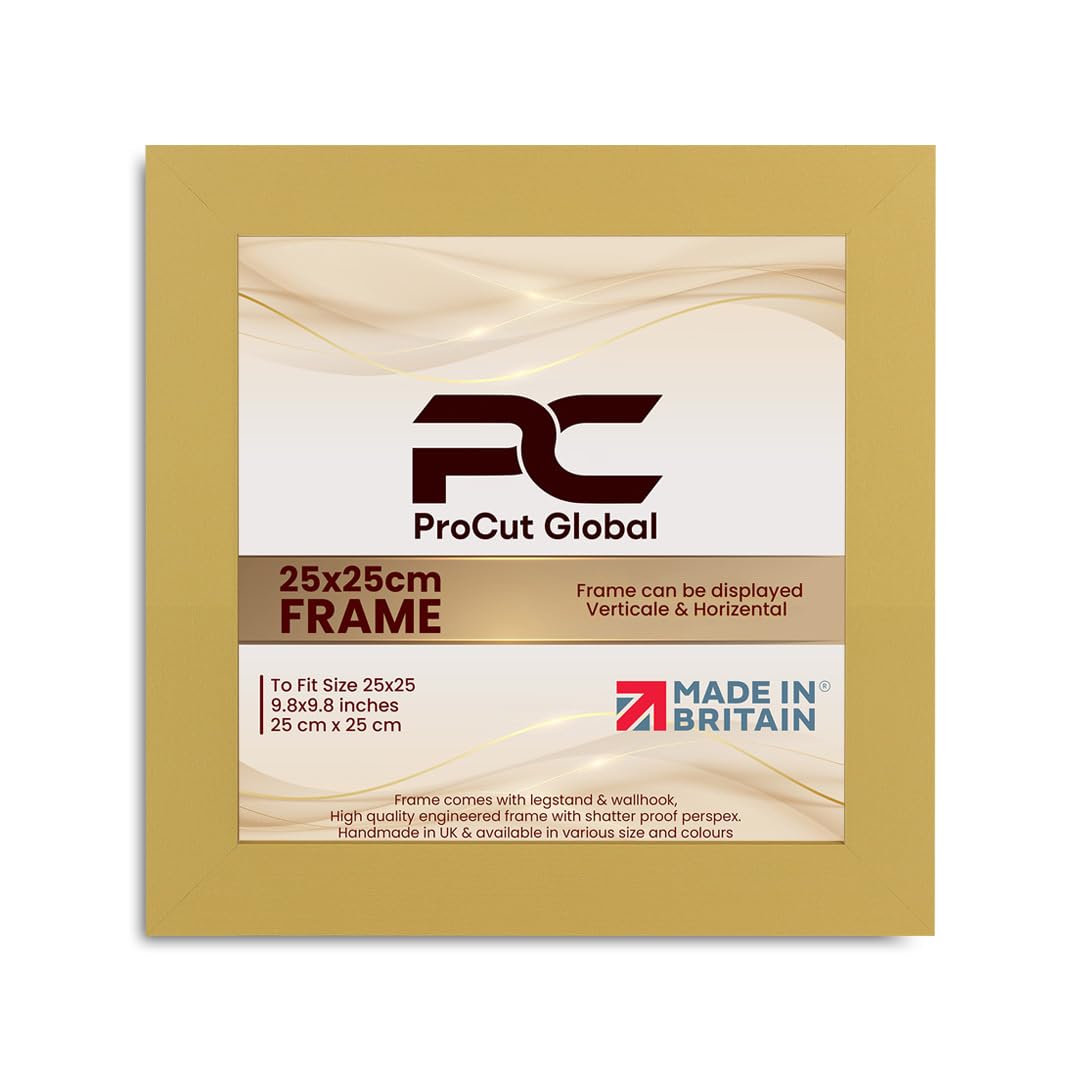 Procut Global 25X25CM Mustard Yellow Picture Frames - Modern Wooden Photo Frame with Shatterproof Perspex for Wall or Tabletop - Perfect for Posters, Certificates, Prints - Sizes & Colors Available