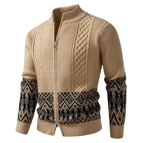 Cardigan jacquard col montant homme en tricot premium à fermeture éclair
