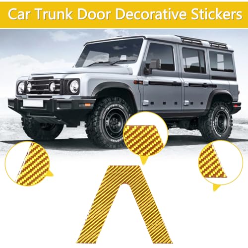 Image of Car Trunk Door Inverted Letter A Sticker Compatible with Ineos Grenadier 2020-2024 Trunk Door Decorative Stickers Tailgate Side V-Shaped Stickers Accessories ((Soft Carbon Fibers /Yellow)