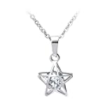 Womens Stainless Steel Star Cubic Zirconia Minimal Pendant Necklace