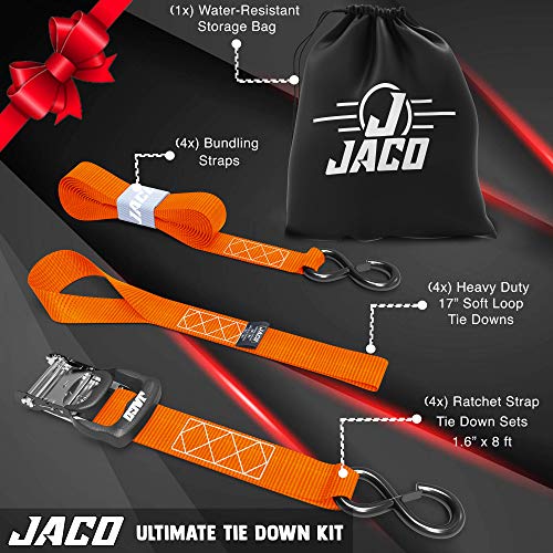 Jaco Spanngurte mit Ratsche, 4,1 cm x 2,4 m, Robustes Spanngurt-Set mit weichen Schlaufen, 2,4 kg (Orange) – Bild 8