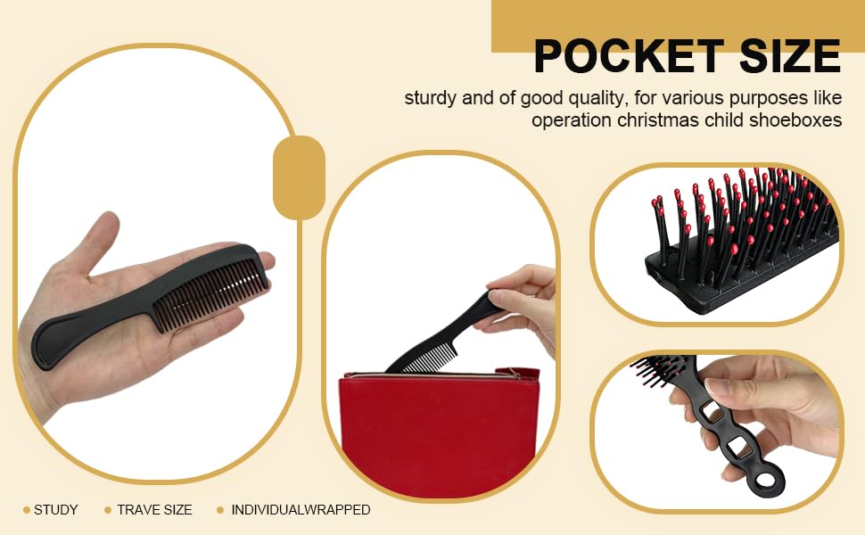 Hair Brush and Comb Set, 50 Pcs Bulk for Homeless Individually Wrapped, Lightweight Hair Brush and Comb for Women Kids Hotel Travel (Black) - Image 6