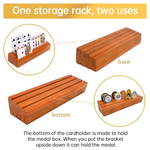 Iswabard Card Deck Stand Set of 2 Playing Holder for Kids Elder Wood Racks Tray for Organizing on Game Bridge Holders Adults Uno Five Crowns Canasta(Upgrade Orange)