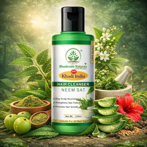 Image of Bhudevam Natural Khadi Neem Sat Shampoo Nourishing Herbal Blend for Strong & Shiny Hair | Neem sat shampoo Hair Fall Control & Anti Dandruff | Soothe Scalp & Reduce Dandruff - Organic Herbal Formula | Suitable for All Hair Types- Pack of 2