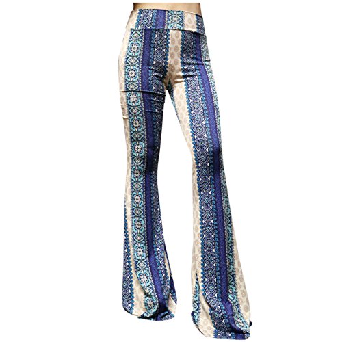 ShopMyTrend SMT Women's High Waist Wide Leg Long Bell Bottom Yoga Pants Small Boho Blue