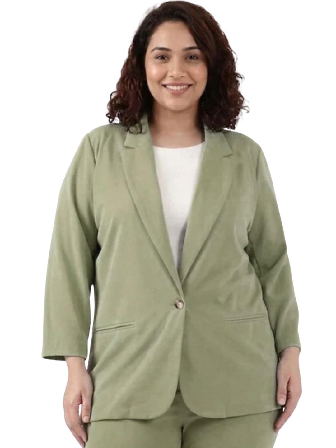 the pink moon Plus Size Light Green Blazer in Scuba Crepe with Full Sleeves, Single-Button Closure, Regular Length-picture-48