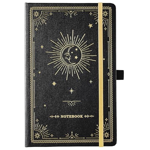 Artfan Ruled Notebook/Journal Premium Thick Paper Classic Writing Notebook with Pocket + Page Dividers Gifts Banded Large 128 Pages Hard Cover Lined (5.3 x 8.26) - Goddess Of the Moon