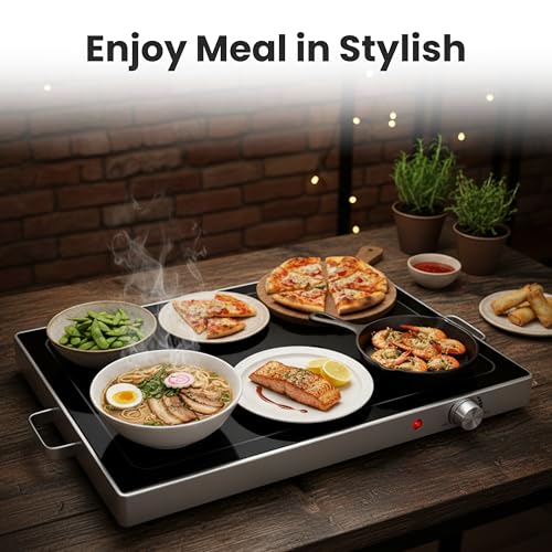 Simple Deluxe Electric Warming Tray with Adjustable Temperature Control, Large 25\" x 15\" Glass Top Surface Keep Food Hot, Perfect for Buffets, Restaurants, Parties, Events and Home Dinners, Black - Thumbnail 7