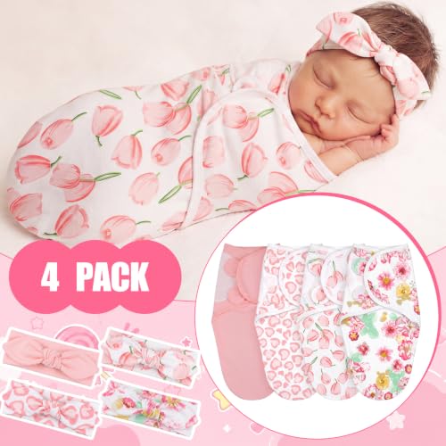 Image of 4 Pack Preemie Newborn Swaddle Set, Floral Style, Preemie
