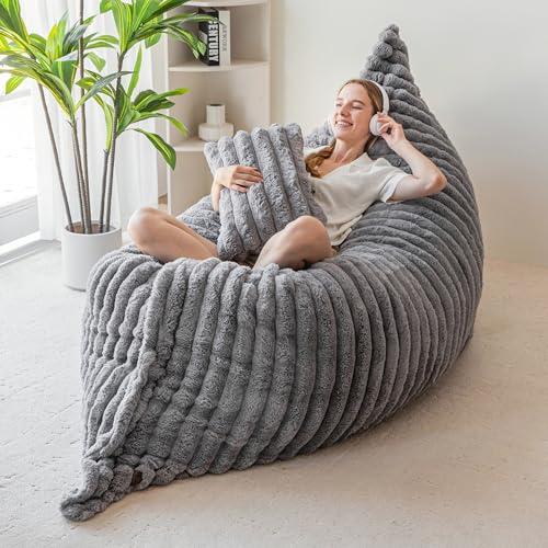 Image of MAXYOYO Giant Bean Bag Chair with Pillow, 3 in 1 Convertible Bean Bag Chair for Adults with Washable Cover, Floor Cushion Stuffed Floor Lounger for Living Room Bedroom, Grey, Full