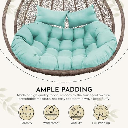 Image of Patio Double Chair Cushion Replacement 55x35in Thickened Memory Foam Large Double Egg Swing Chair Cushions Outdoor Hnaging Basket Egg Chair Cushion 55x35in (Sky Blue Cushion Only) R-3