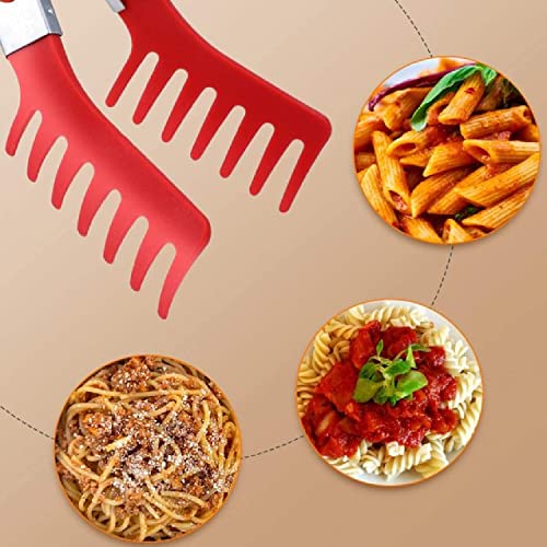 Image of YANCI Kitchen Tongs Set of 3, Multipurpose Heat Resistance Cooking Tongs with Resting Gadget, Heavy Duty Stainless Steel with Robust Silicone Tips & Locking Clips for Cooking BBQ Baking (Red)