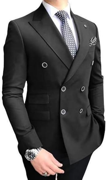 Mens Suits Slim Fit, Double Breasted Suit for Men, 2 Piece Suit Tuxedo Solid Jacket Pants Set Wedding Prom Party